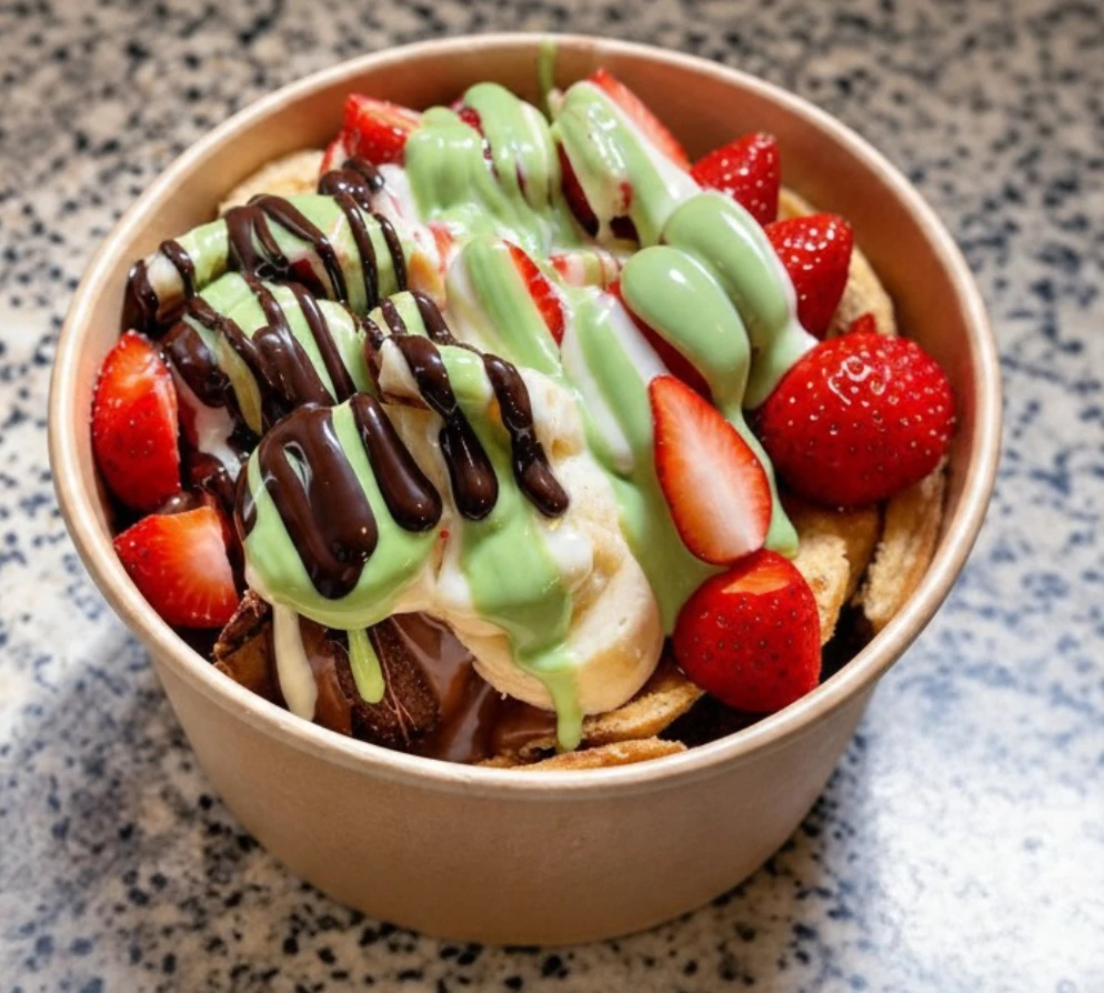 Çilekli Bubble Waffle Kovası - Aisha Maison Café & Atelier